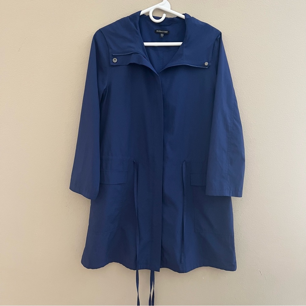 Eileen Fisher Drawstring Jacket Size XS blue light weight windbreaker